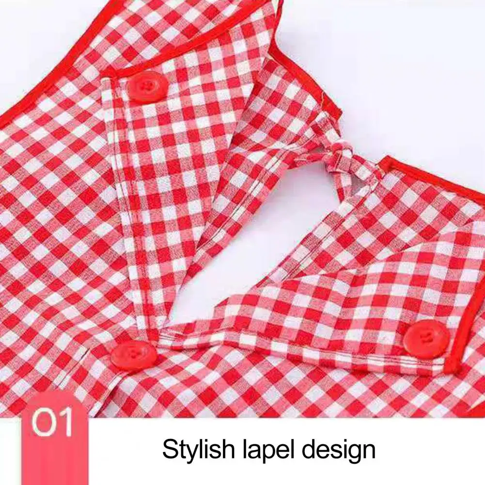 Cooking Apron Tie Back Design Plaid Large Pocket Kitchen Apron Lapel 5 Buckles Oil-proof Cotton And Linen Overalls for Kitchen