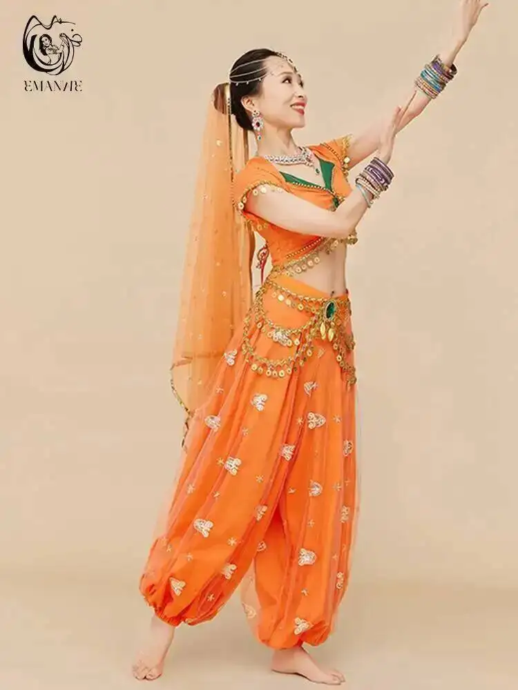 Ethnic Style Female india Dance Exotic Indian Dance Costume Women's Belly Dance Sari Top And Big Swing Skirt Lengha Set
