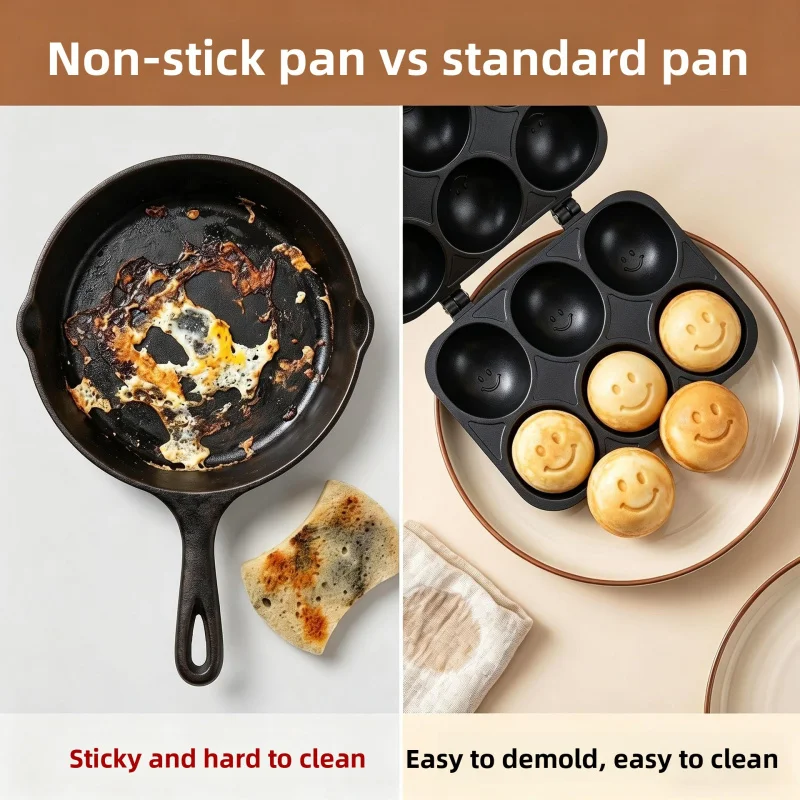 6-Cavity Smile Face Cake Pan, Non-Stick Double-Sided Egg Waffle Maker, Gas Stove Compatible for Home