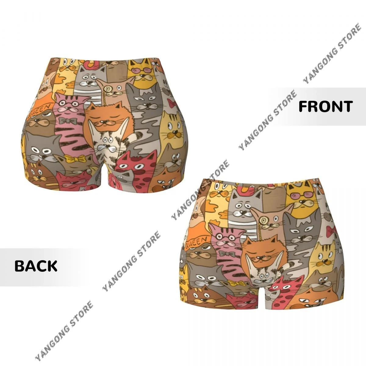 Calções de yoga psicodélicos gatos engraçados fundo abstrato feminino motociclista apertado elástico treino esportes leggings roupas esportivas