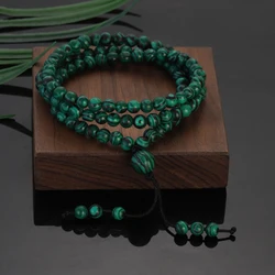 Green 108 Natural Malachite Beads Bracelets Women Men Handmade Beaded Long Necklace Ethnic Buddhist Prayer Mala Jewelry Bijoux