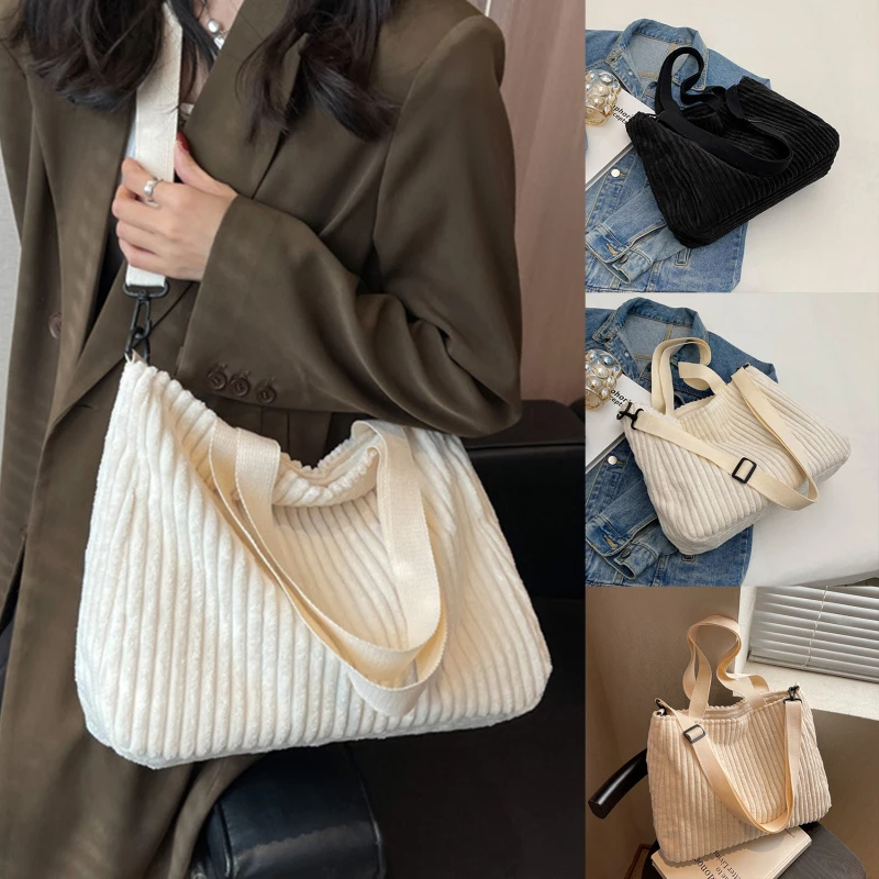 Women Corduroy Zipper Shoulder Bag Small Cotton Handbag Casual Tote Female Crossbody Bag Vintage Messenger Bags