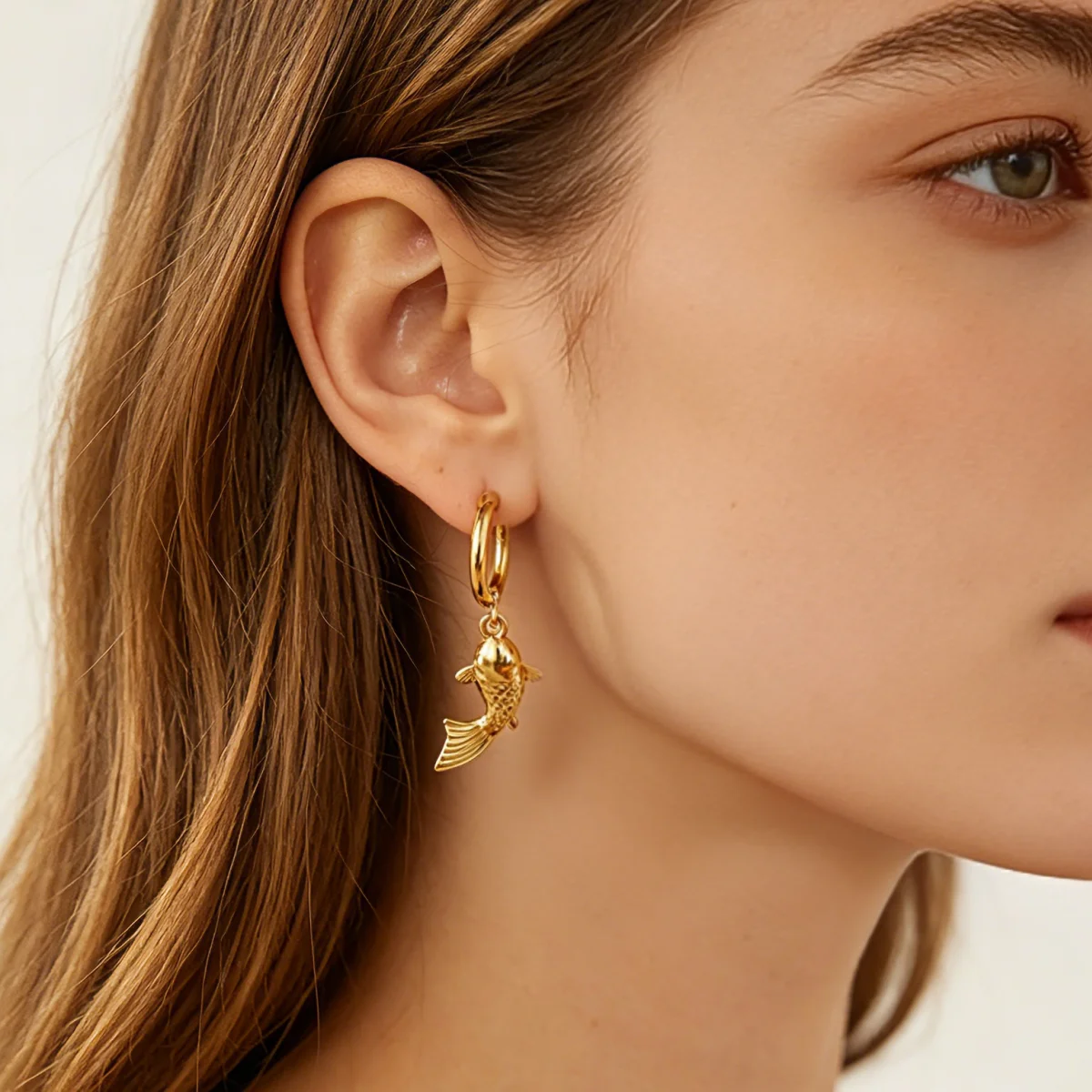 Edelstahl-Meeresfisch-Creolen für Frauen, goldfarben, Meereslebewesen-Ohrringe, klassischer Ozeanschmuck, Urlaubsgeschenk, Pendientes