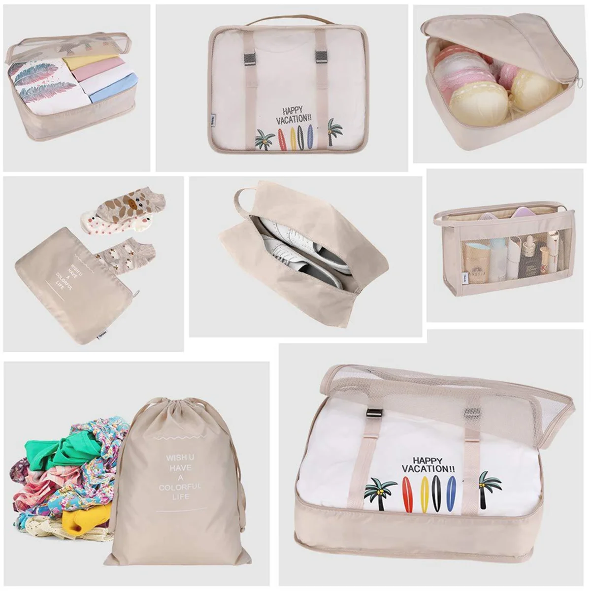 8PCS Travel Assortment Storage Bags Capacity Luggage Storage Bags for Packing Square Clothes Underwear Cosmetic Travel,A