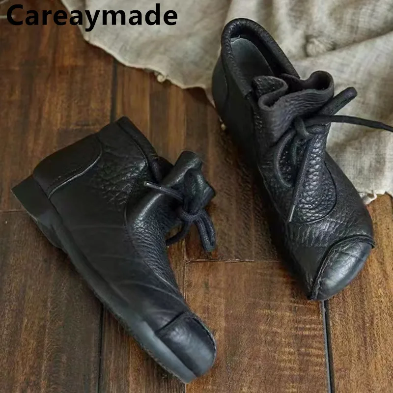 Careaymade-Genuine leather women\'s boots Fashion retro warm Oversized shoes cow leather Pure handmade ankle boots Casual boots