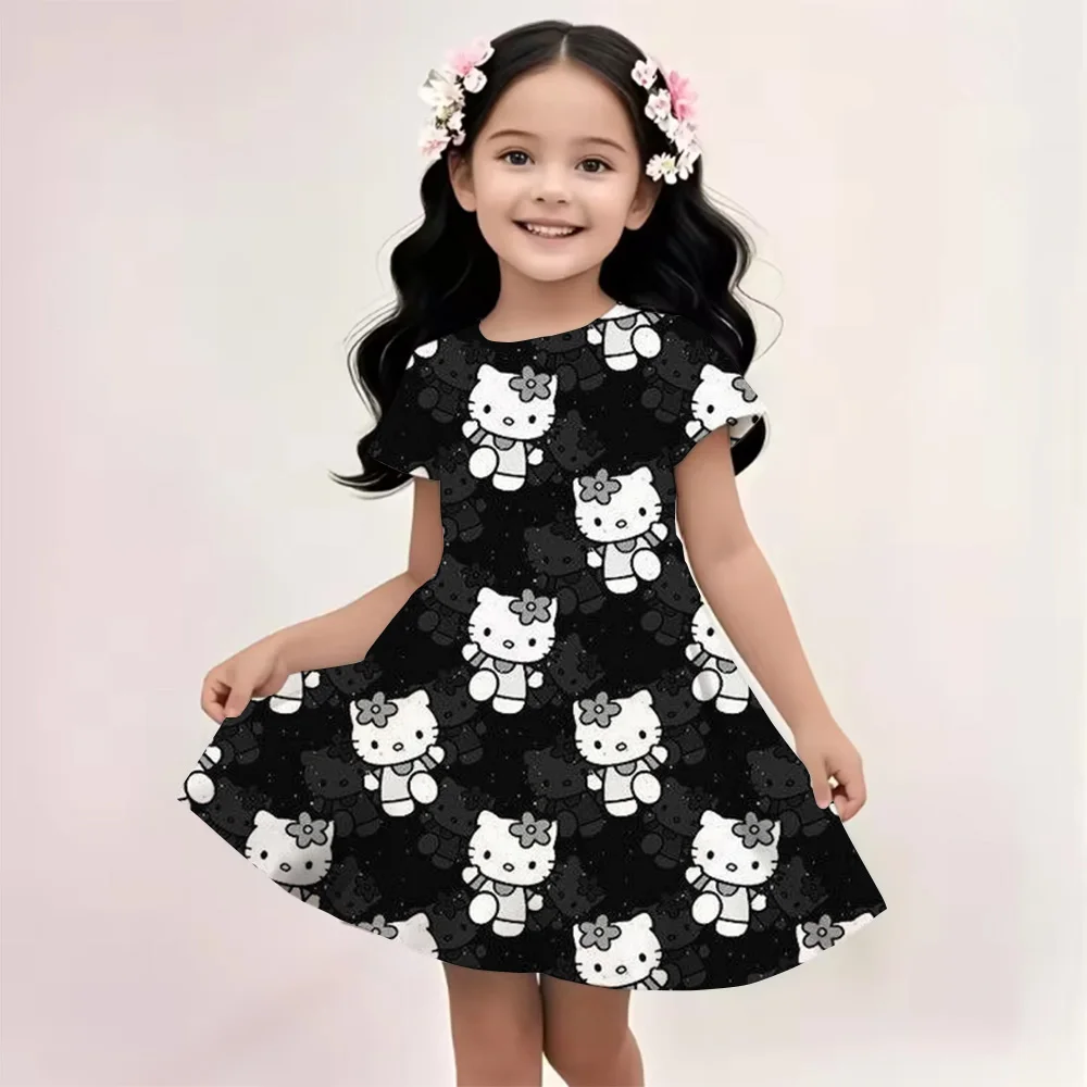 

Kids Girls Clothes Kawaii Cartoon 3D Kuromi Printed Adults Party Popular Dresses Summer Short Sleeve Parent-child Clothing Dress