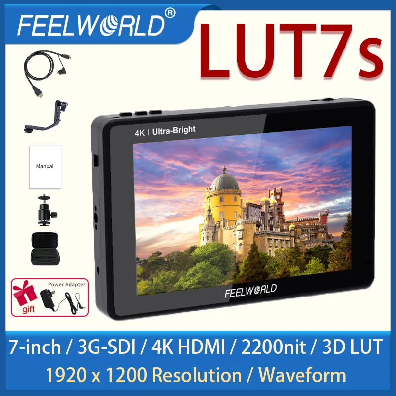 FEELWORLD LUT7S 7 Inch portable monitor hdmi 2200nits 3D LUT Touch Screen DSLR Camera Field Monitor with Waveform