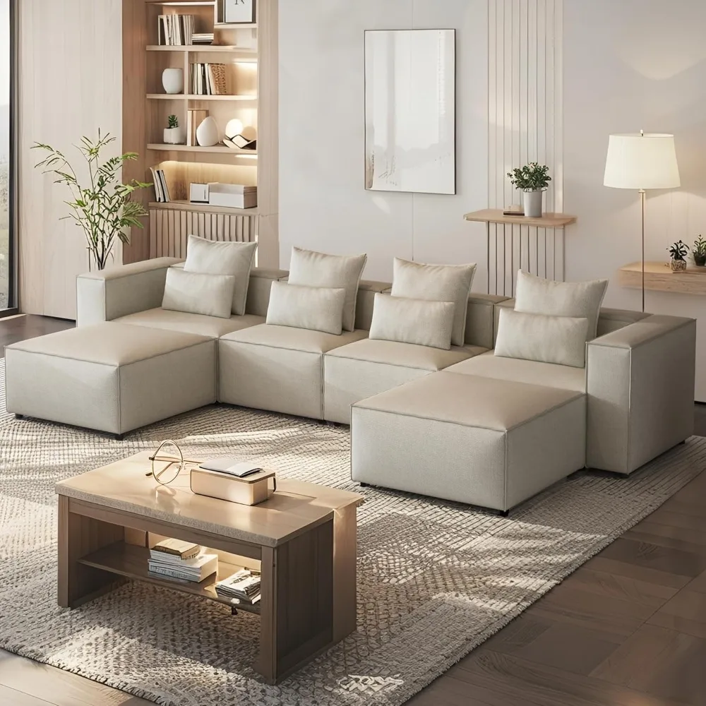 

Modular Sectional Sofa, Living Room Convertible Modular Sofa with Removable Ottoman, U-Shaped Comfortable Couch Thick Cushion &