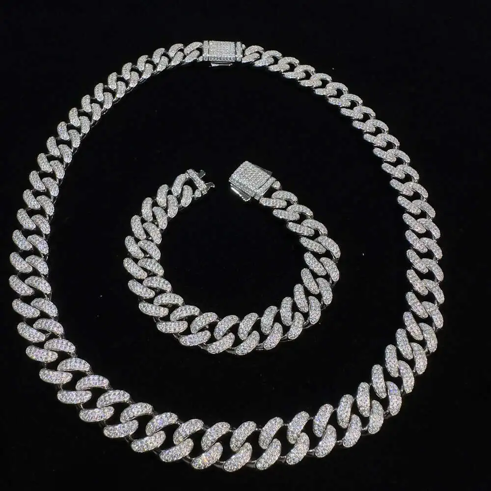 

12mm 18k Gold 925 Silver Cuban Chain Hip Hop Jewelry Customized Vvs Round Moissanite Necklace with