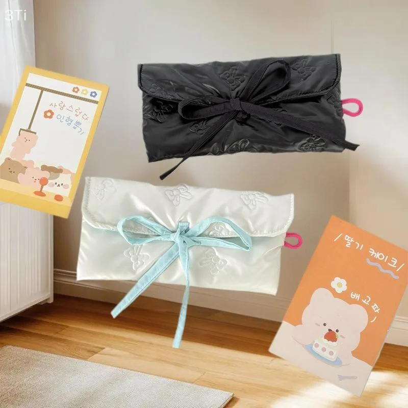 กระเป๋าใส่ดินสอแบบพับได้ทรงโบว์ลูกไม้สไตล์ INS น่ารัก ความจุเยอะ ใช้ได้หลากหลาย ใส่เหรียญ ใส่บัตร ใส่เครื่องเขียน