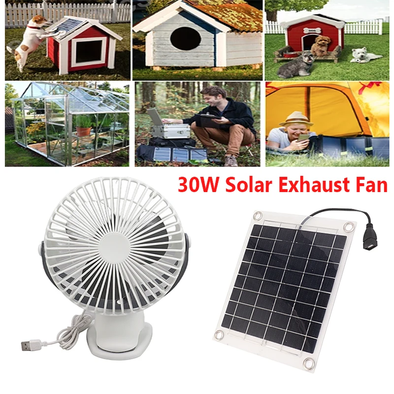 30W Solar Exhaust Fan Mini Ventilator Solar Panel Powered Fan Air Extractor Car GreenhouseWindow Radiator For Dog Chicken House