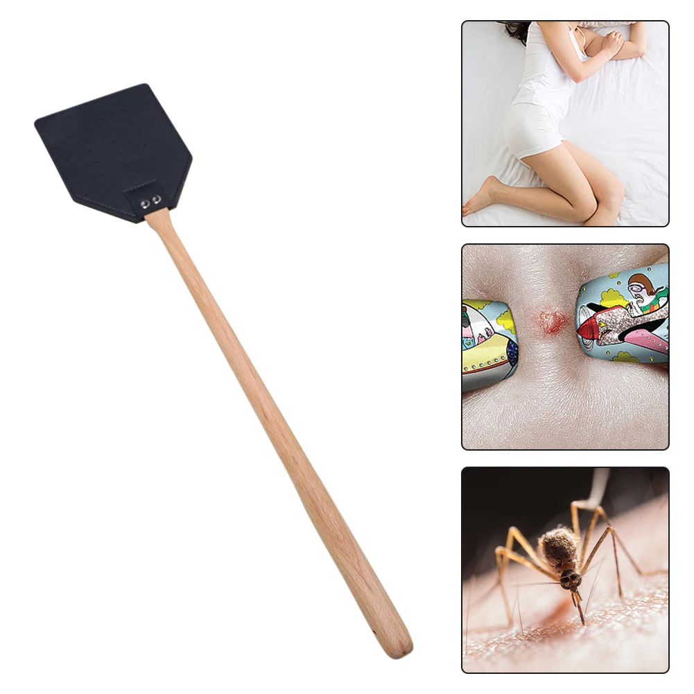 Manual PU Leather Fly Swatter Handheld Mosquito Swatter With Wooden Handle Durable Fly Swatters For Home Indoor Outdoor Garden