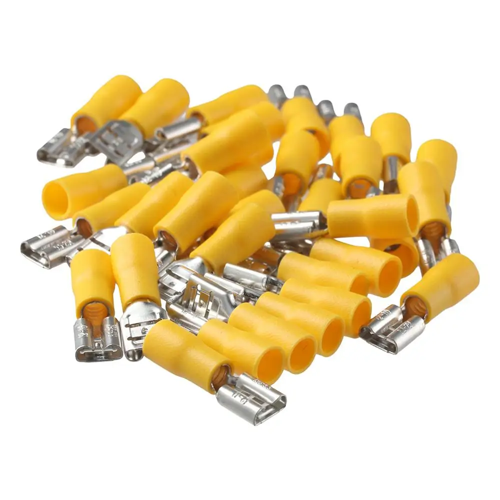 100PCS FDD5.5-250 Female Quick Disconnects Terminal 12-10 AWG 4-6mm² Insulated Spade Wire Connector Vinyl Yellow