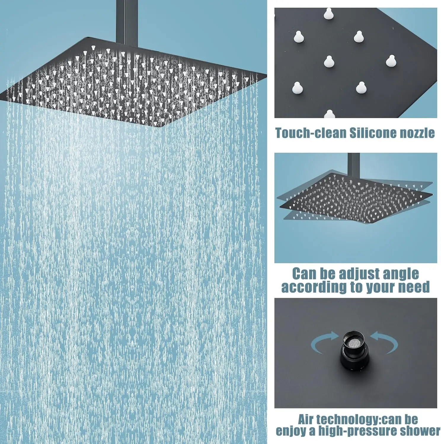 Ceiling Mount Matte Black Shower System 12 Inch Rain High Pressure Shower Head with Handheld Spray, Bathroom Shower Combo