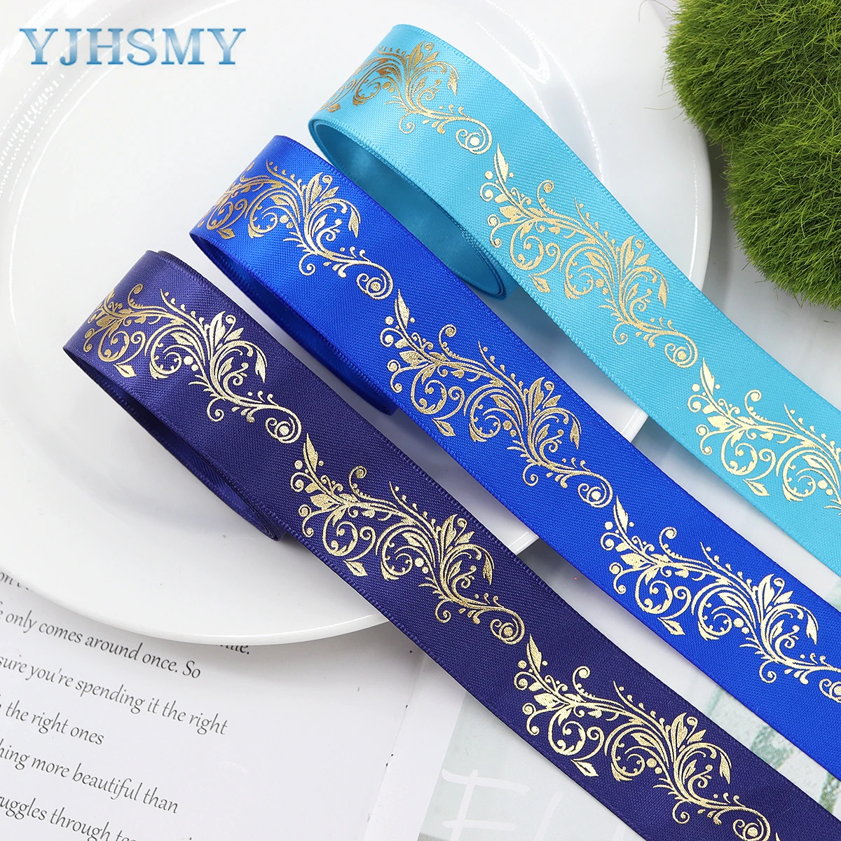 1 inch Gold Foil Satin Ribbon Printed Flower for DIY Craft Gift Wrapping Wedding Birthday Holiday Party Decoration 5 Yards