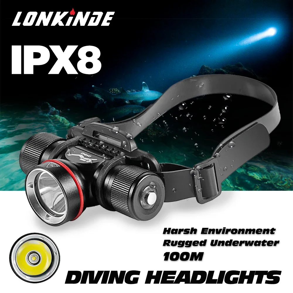 

Powerful Scuba Diving Headlamp 5000LM L2 LED Dive Headlight Rechargeable Waterproof IPX8 200M Depth Super Bright Head Lamp