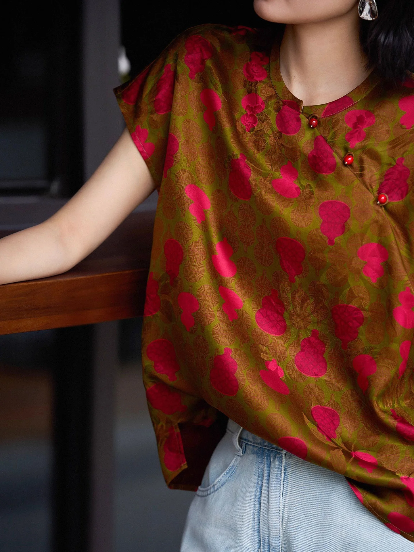 

Шелковая блузка Ele Silk с принтом в виде тыквы, женская летняя модная блузка прямого кроя на пуговицах для офиса