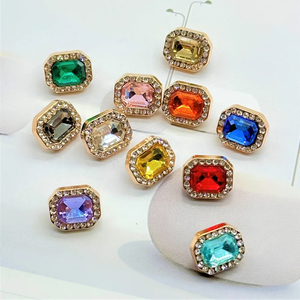 10pcs Fashionable Gemstone Buttons 12.5mm Rectangular Metal Shank Buttons Multi-purpose Decorative Buttons