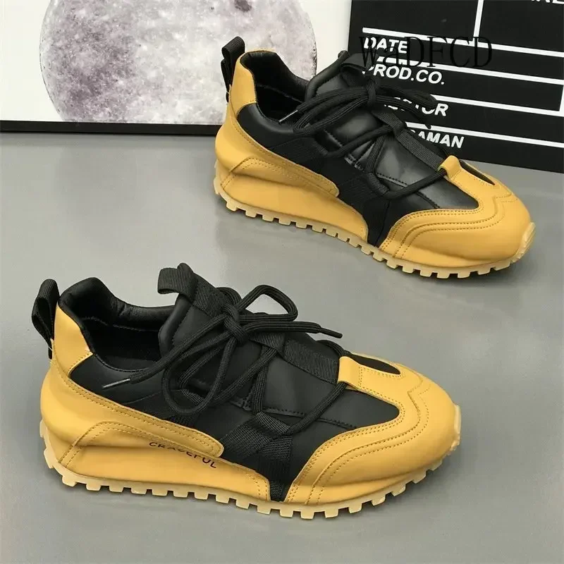 Chunky Sneakers Men Cover Bottom Board Shoes Fashion Casual Microfiber Leather Breathable Increased Internal Flat Platform Shoes