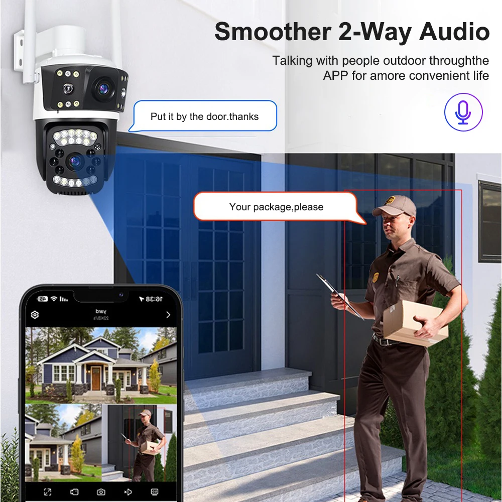 12MP 5K HD واي فاي كاميرا IP في الهواء الطلق 10x التكبير اثنين عدسة شاشة مزدوجة كاميرا متحركة تتبع السيارات أمن الوطن CCTV كاميرا مراقبة #4