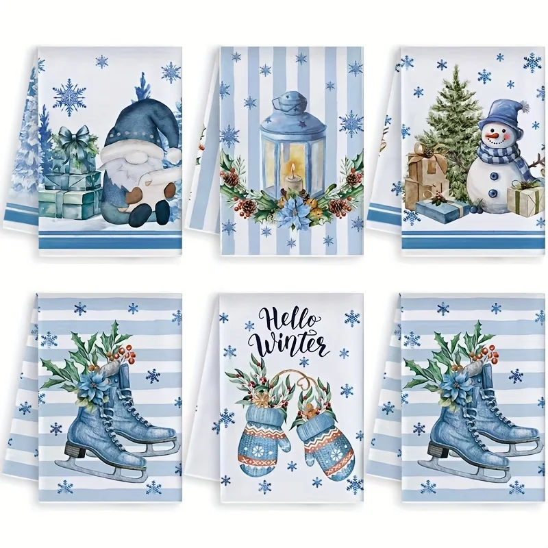 Christmas blue snowflake towels 6 sets, super soft, quick-drying, hotel grade, suitable for spas and gyms