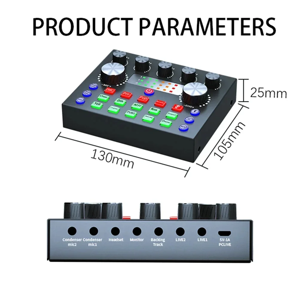 V8S sound card real-time streaming IPhone Broadcasting for PC computers with 10 sound effects 3 inputs and microphone inputs