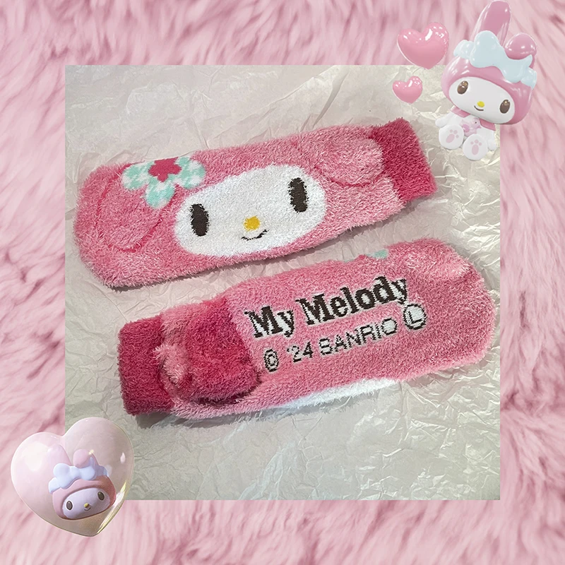 Hello Kitty Melody Soft Winter Plush Socks Kawaii Carton Socks Anime Accessories Gift