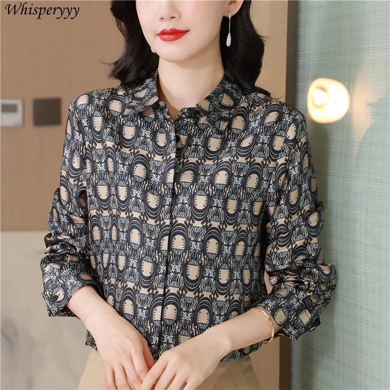

Printed Blouse Lady Spring Autumn Lapel Long Sleeves Tops Women Clothing New Fashion Single-breasted Camisas De Mujer