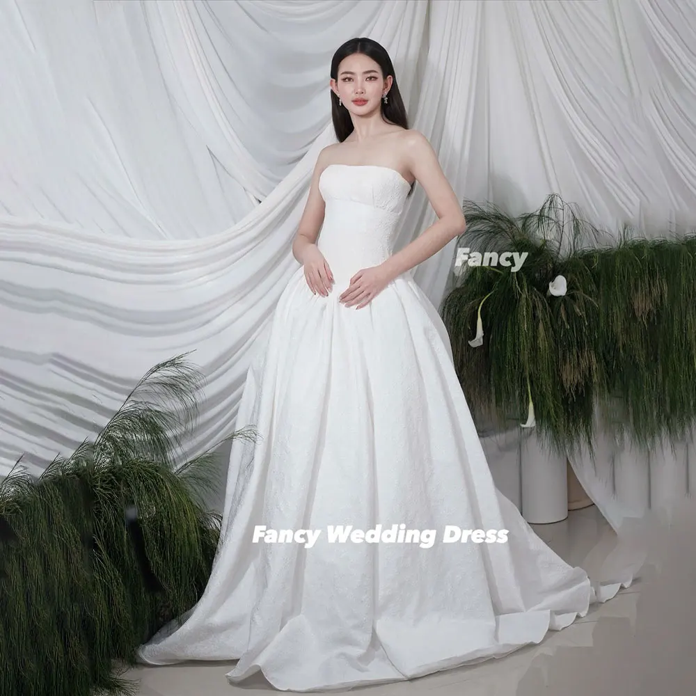 

Fancy Elegant Strapless Korea Wedding Dress A Line Taffeta Bridal Gown Photoshoot Floor Length Back Corset Customized