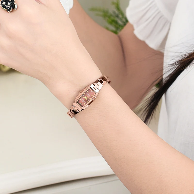 여성용 쿼츠 시계, 럭셔리 텅스텐 스틸 팔찌, 심플 로즈 골드, 럭셔리 여성 시계, 패션