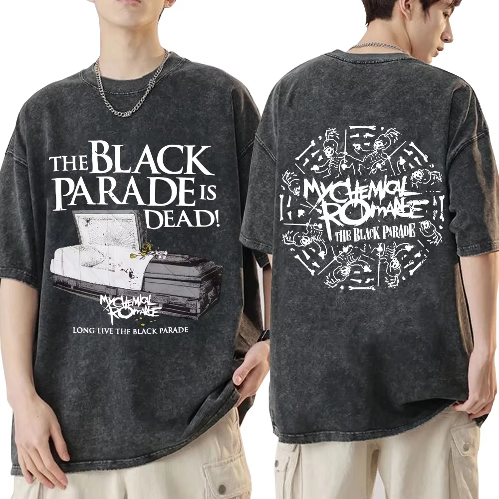 Rock Band My Chemical Romance T-shirt Three Cheers for Sweet Revenge Gothic Fashion Vintage Washed O-neck Cotton Oversized Top