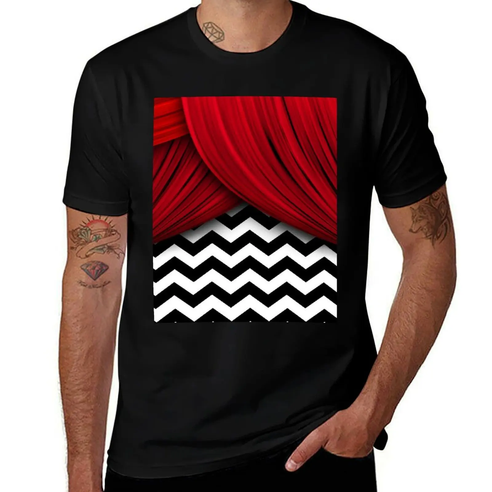 Twin Peaks Red Curtains Black and White Chevron T-Shirt funny t shirts cotton T-Shirt