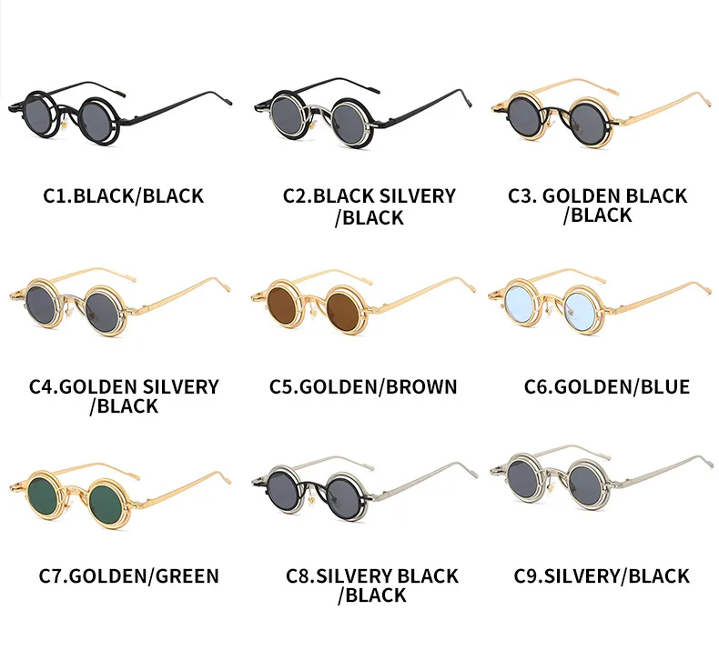 Neue Runde Sonnenbrille Unisex Frauen Männer Steampunk Brille Persönlichkeit Hip-hop Mode Sonnenschutz UV400 Kleine Brillen – Detail 6