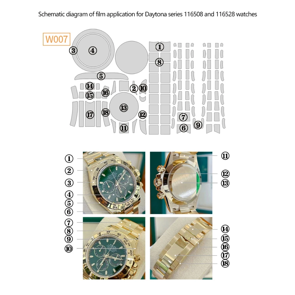【zxoxr】 Film for Daytona 116508 Full Set Scratch‑Resistant Oil‑Proof High‑Transparent Invisible Protective Film