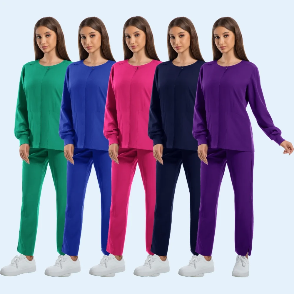 مجموعات فرك المختبر بأكمام طويلة زي الممرضات الطبية ملابس العمل عيادة صالون تجميل دعوى فستان أطفال مع سروال داخلي للصيدلة