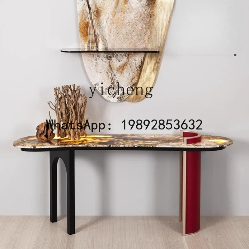 AA  light luxury wall entrance table narrow entrance  entry stainless steel natural luxury stone entrance platform