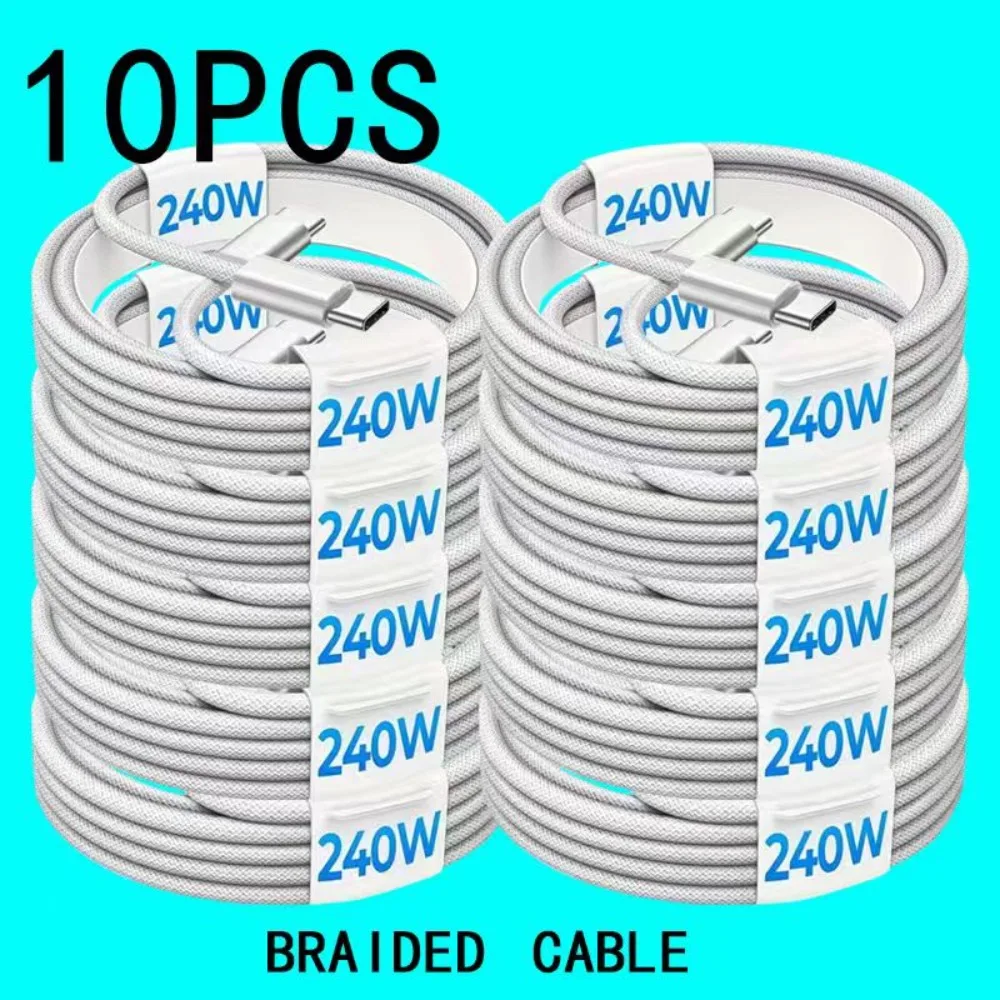 

240W USB Type-C to Type-C Durable Braided Data Cable, Compatible with Iphone 17 16 15 Pro Max, Huawei, Xiaomi, Samsung, Macbook Pro Fast Charging Cable
