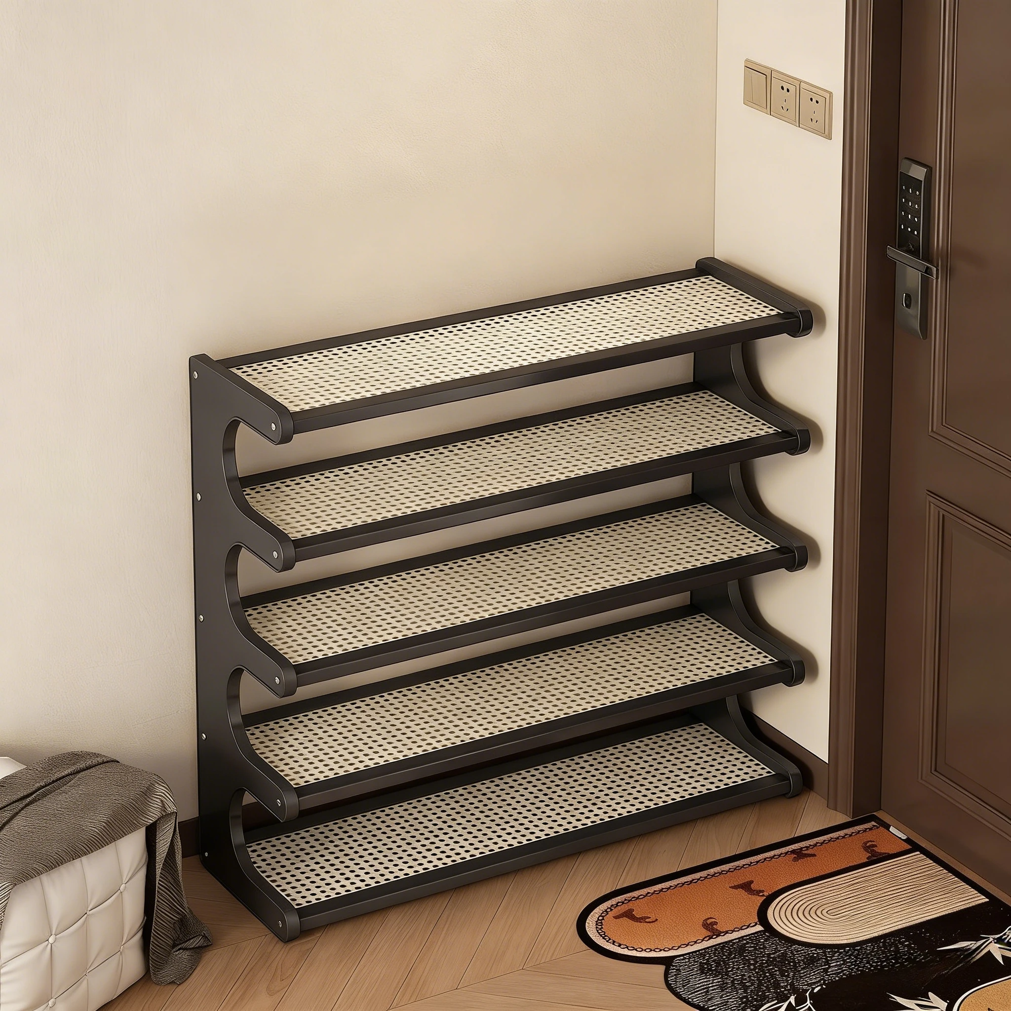 

A five-layer practical heavy-duty bamboo shoe rack and storage shelf. Available in three colors.