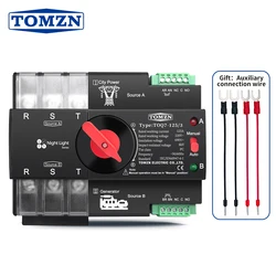 TOMZN DIN Rail 3 Phase ATS 3P 63A 100A 125A 220V 230V Dual Power Automatic Transfer Electrical Selector Switch Uninterrupted
