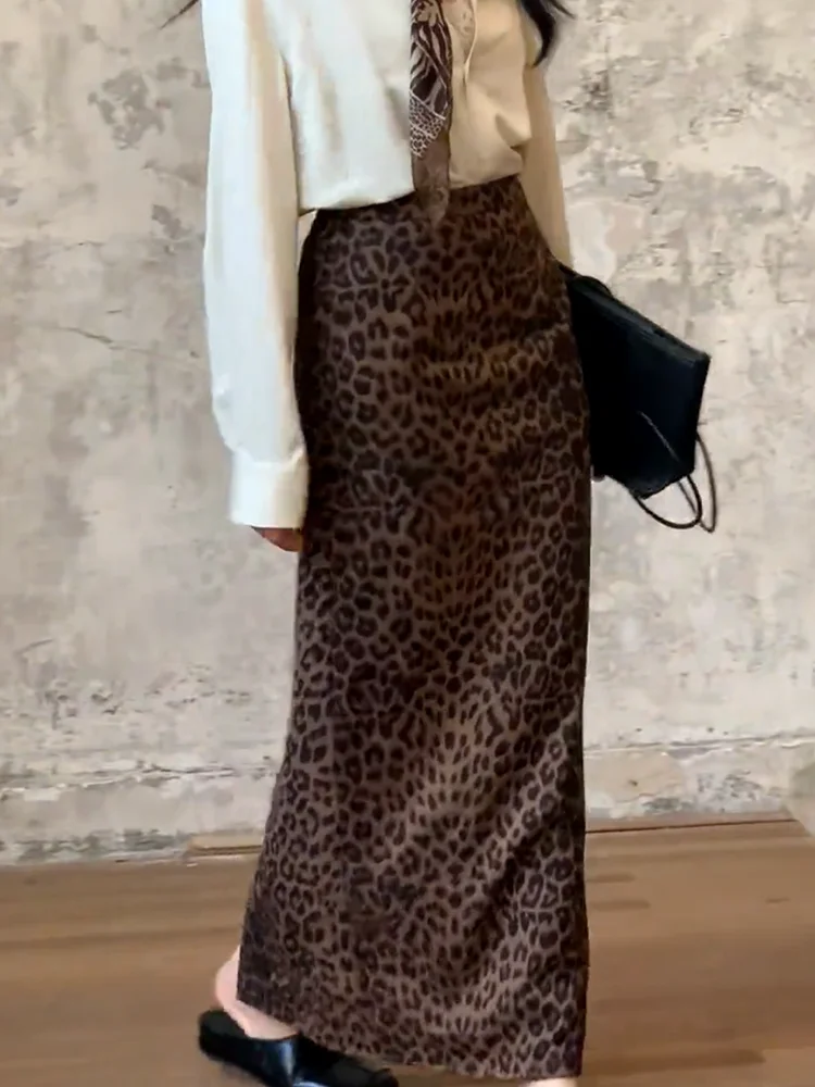 

Американская легкая юбка-макси Maturi с высокой талией и разрезом, с леопардовым принтом, женская, весенняя, новая модная юбка-фасон «боди»