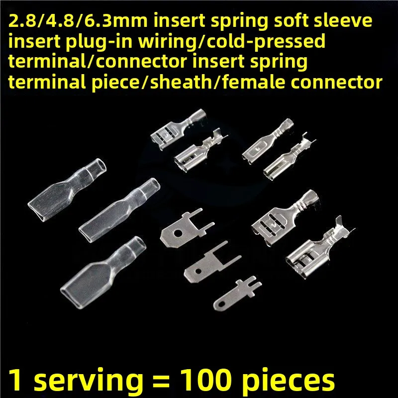 100 pieces per batch, wire connector 6.3MM 4.8MM 2.8MM female and male crimp terminals, inserts, jackets