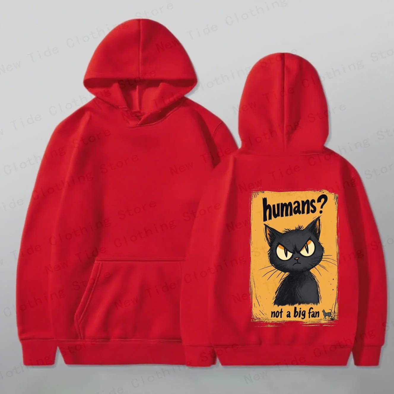 هوديي قطني للرجال لخريف وشتاء "الإنسان؟ ليست مروحة كبيرة" شعار وقطة غاضبة، رائعة للبرد المميز - الطقس ث #4