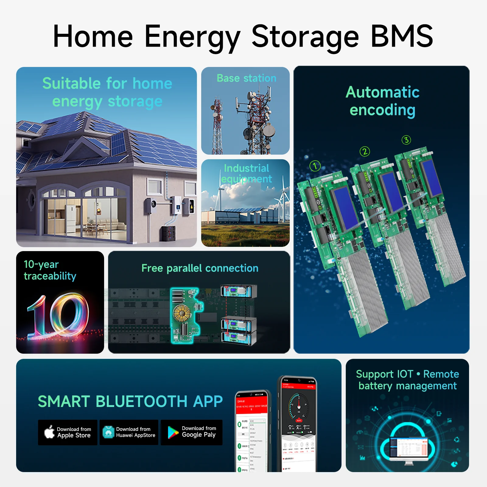 DALYBMS Smart Inverter BMS 8S 16S 24V 48V 100A 200A Energiespeicher Lifepo4 3,2V Batterie BMS RS485 CAN WiFi Growatt Deye Inverter