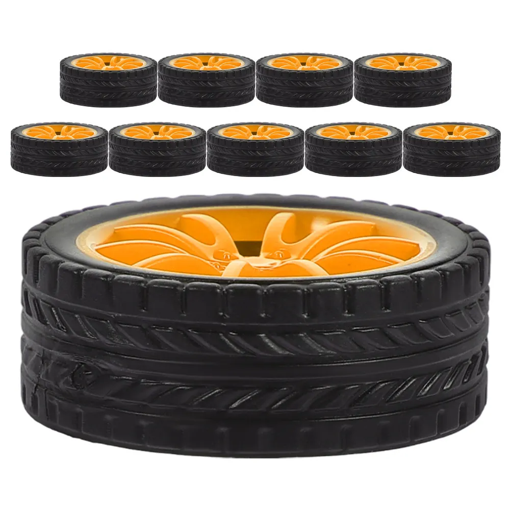 

10Pcs High Stability Rubber Car Wheels with Axle Hole for DIY Car Models Science Experiments Robotics Projects Replacement