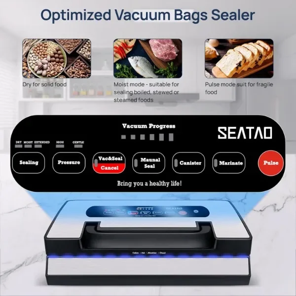 SEATAO VH5188 Automatic Vacuum Sealer Machine, 90kPa Multifunction Commercial Vacuum Food Sealer For Food Preservation