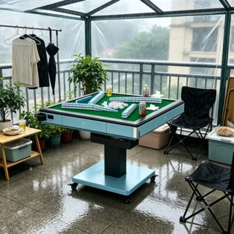 4-Player Folding Automatic Mahjong Machine with Wheels, Electric Mahjong Table Dining Top, Home Mahjong Machine