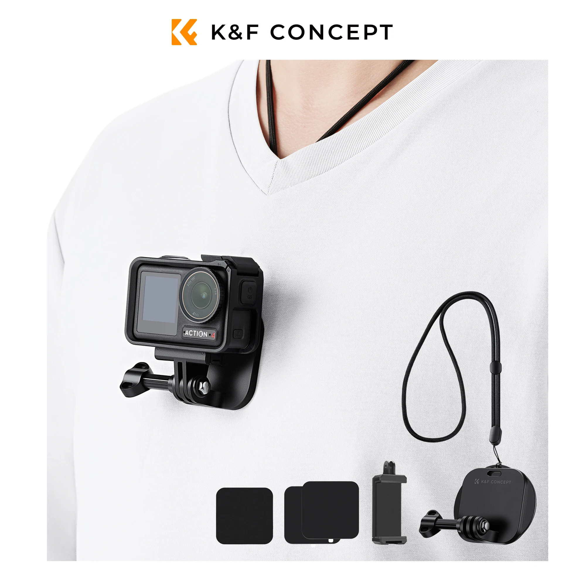 k-f-concept-マグネティックチェストマウント-pov撮影キット-透明アクションカメラチェストホルダー-ネックストラップ＆フォンクリップ付き