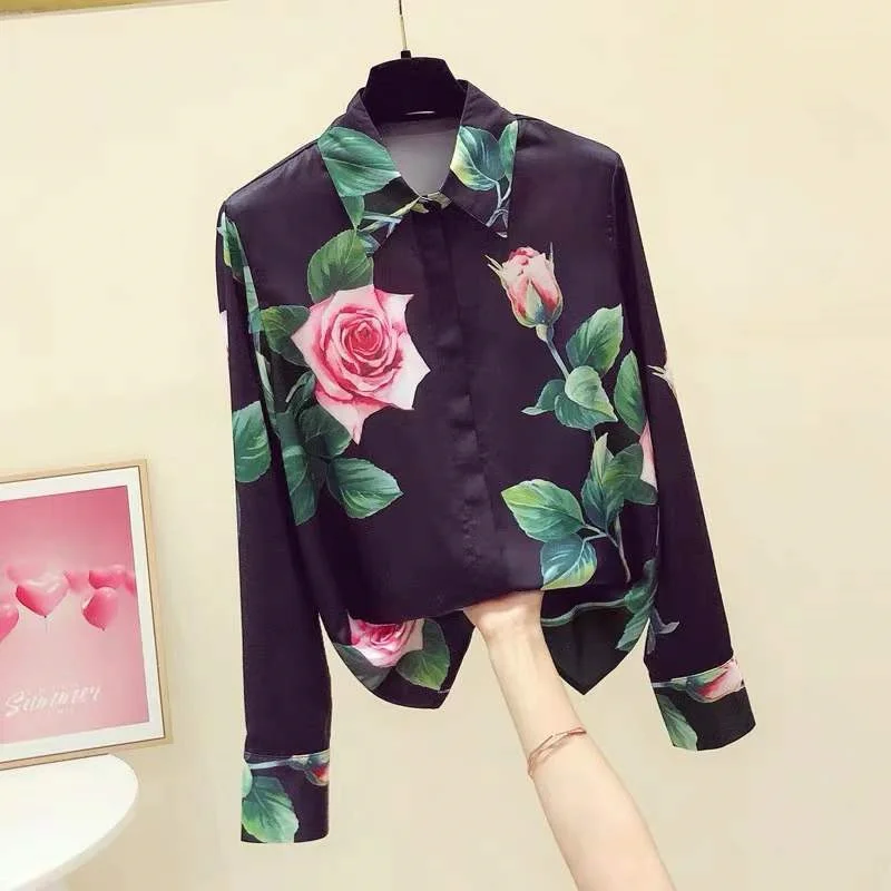 FANIECES 2024 Women shirt blouses Elegant Flower Shirt 3D Print High quality Long Sleeve Large size Female clothing Blouse 6211