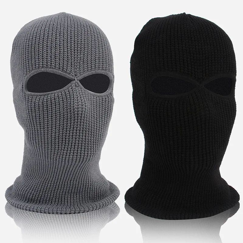 

New Winter Knit Cap Warm Soft 2 Holes Full Face Ski Hat Hood Motorcycle Helmet Army Tactical Hat Fashion Women Men