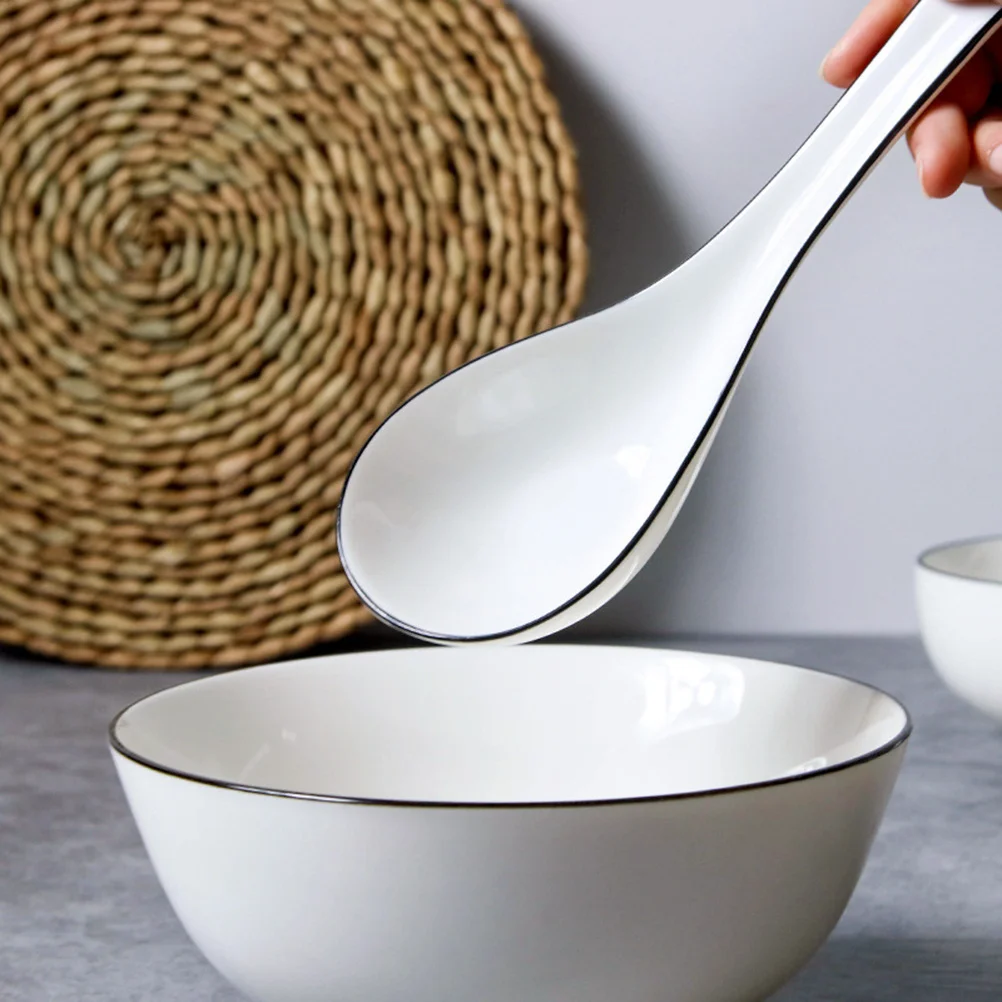 

1Pcs White Ceramic Soup Spoon Heat Resistant Household Scoop Tableware for Ramen Dessert Ice Cream Drinks